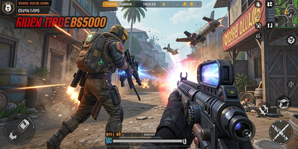 Screenshot gameplay BOS5000 menampilkan aksi seru dalam mode TPS.