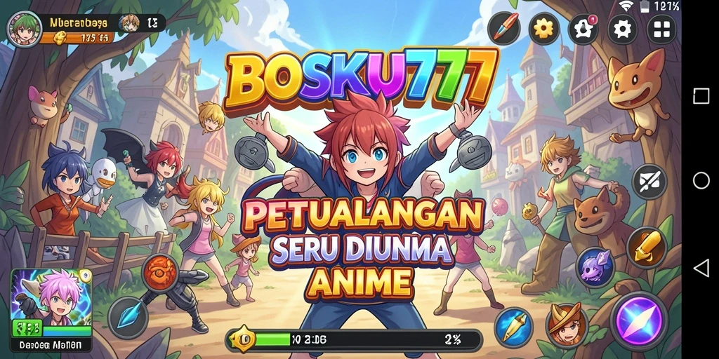 Screenshot gameplay BOSKU777 yang menampilkan aksi seru dan karakter anime.