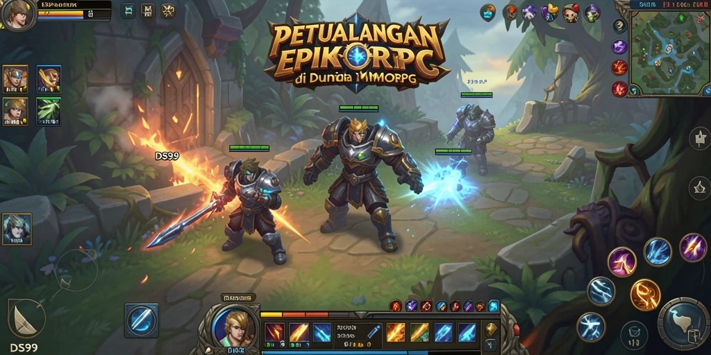 Tangkapan layar utama DS99 menampilkan momen epic dalam pertarungan MMORPG.