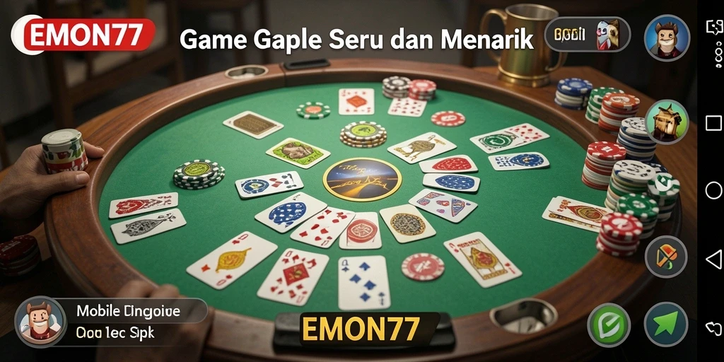 Tampilan gameplay Gaple yang seru dan interaktif di EMON77.
