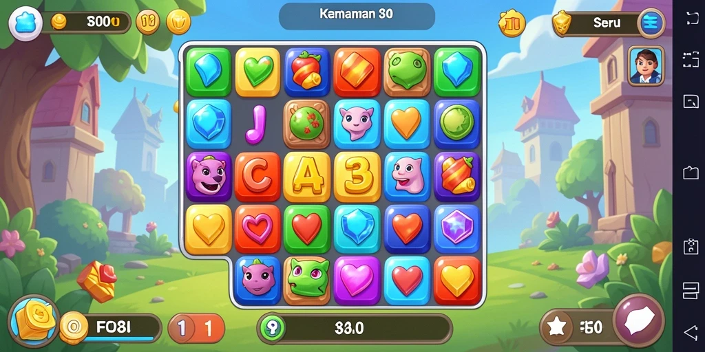 Gameplay seru F08 dengan kombinasi elemen Match-3 yang menantang.
