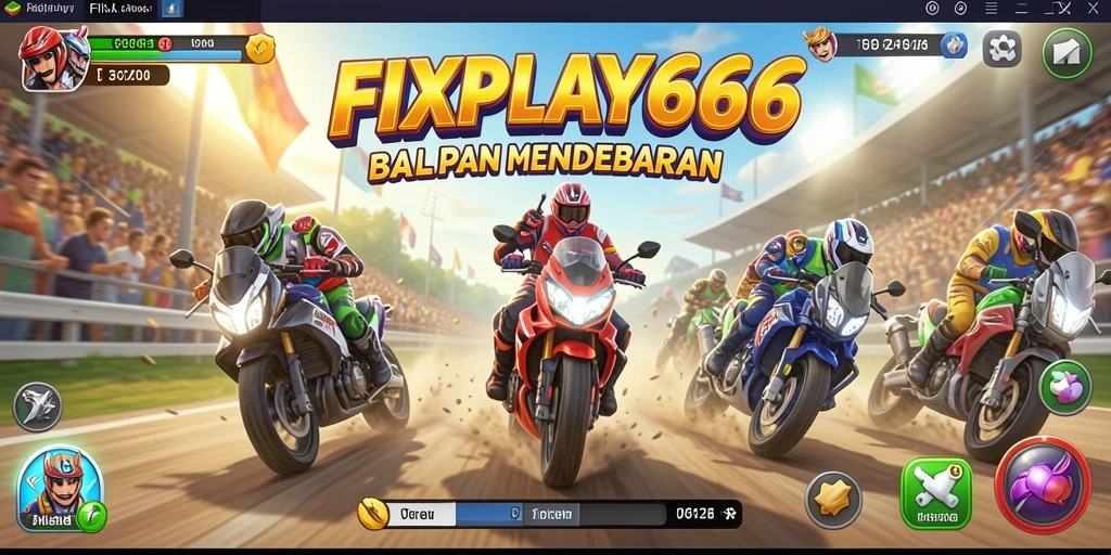 Menampilkan aksi balapan seru FIXPLAY666 dengan mobil kecepatan tinggi.