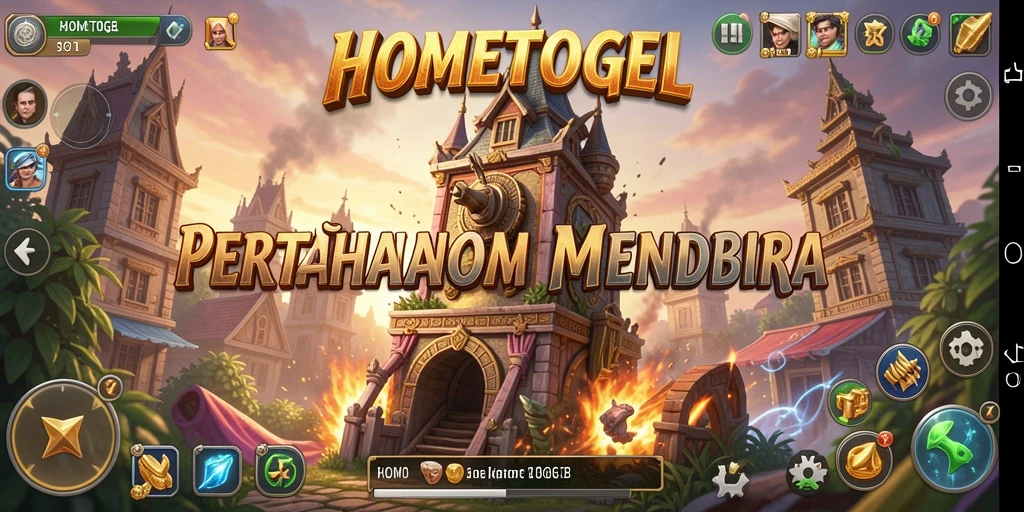 Tampilan gameplay HOMETOGEL dengan menara yang siap tempur.