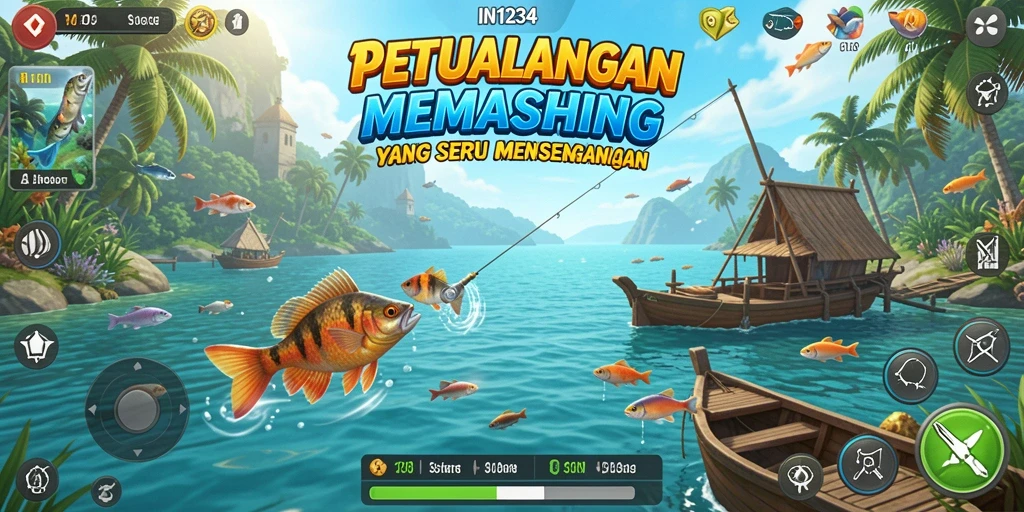 Screenshot gameplay IN1234 menunjukkan suasana memancing yang mendebarkan.