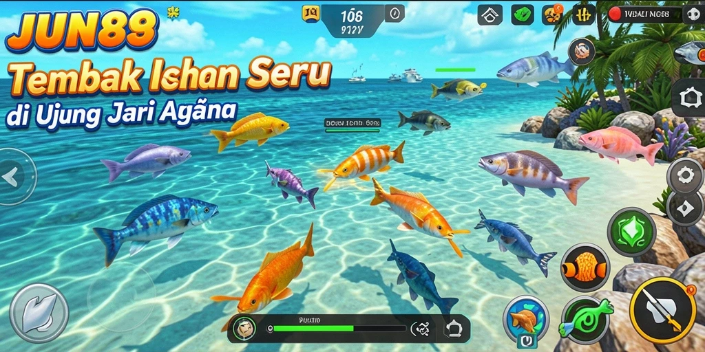 Gameplay seru Tembak Ikan dengan berbagai jenis ikan.