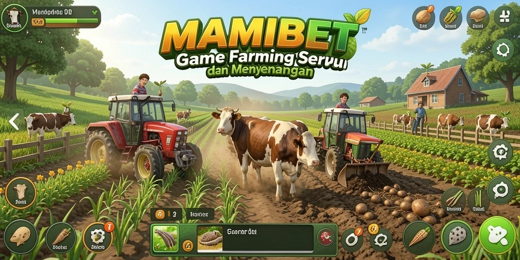 Tampilan layar MAMIBET menampilkan ladang yang penuh warna dan interaktif.