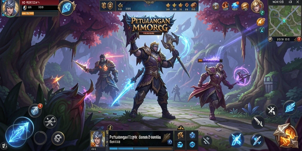 Screenshot gameplay <strong>NOX123</strong> menunjukkan aksi seru dalam pertempuran MMORPG.