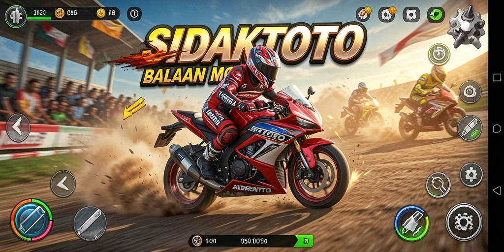 Tampilan gameplay balapan motor yang seru dan mengasyikkan.