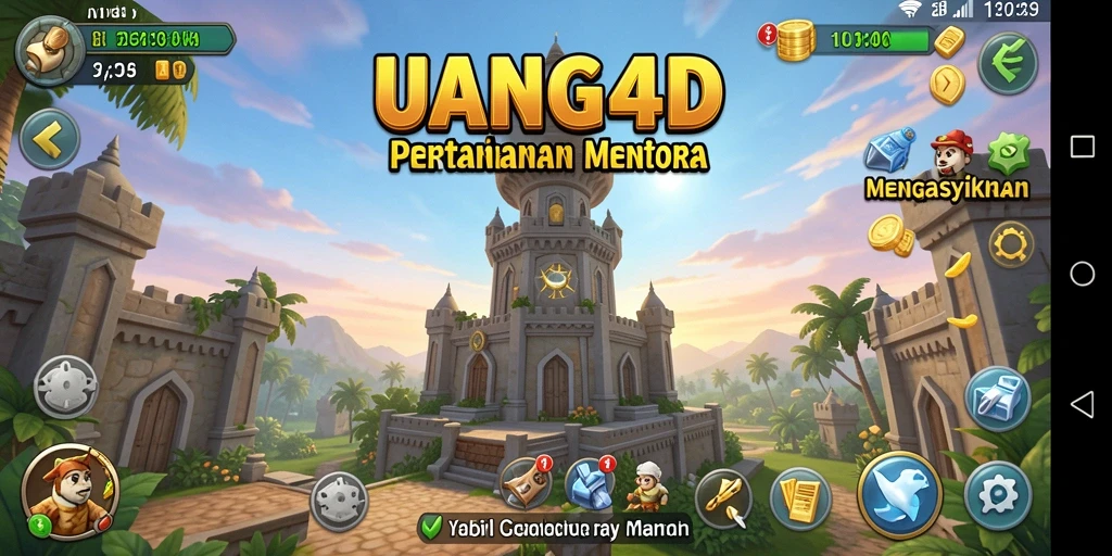 Tampilan gameplay UANG4D yang seru dalam pertahanan menara.