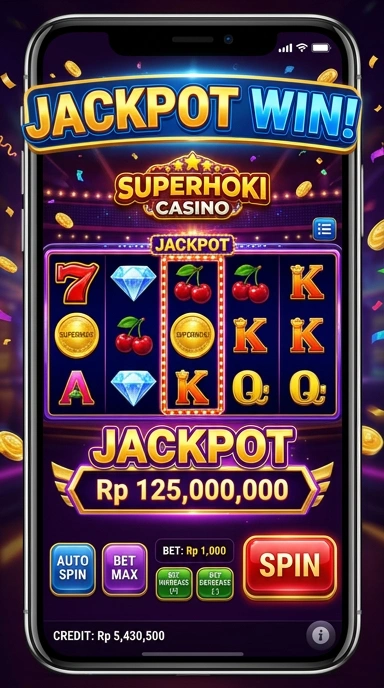 Tampilan utama aplikasi superhoki dan fitur navigasinya.